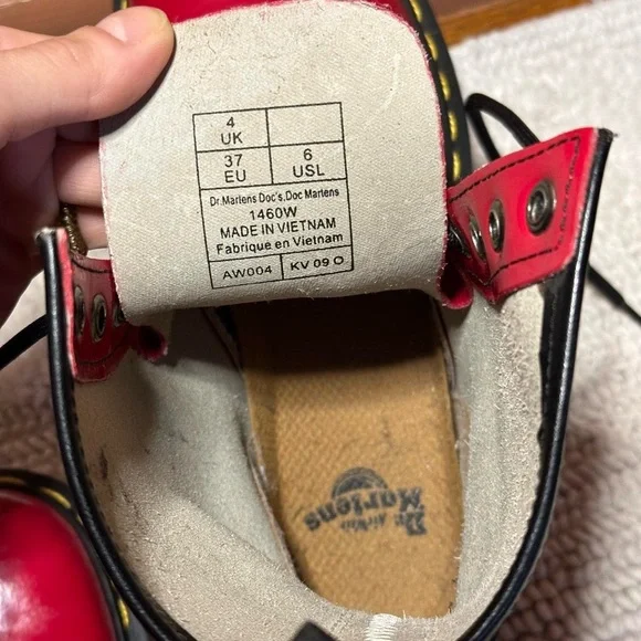 Dr. Martens Red Combat Boots with Yellow Stitching - Picture 6 of 7